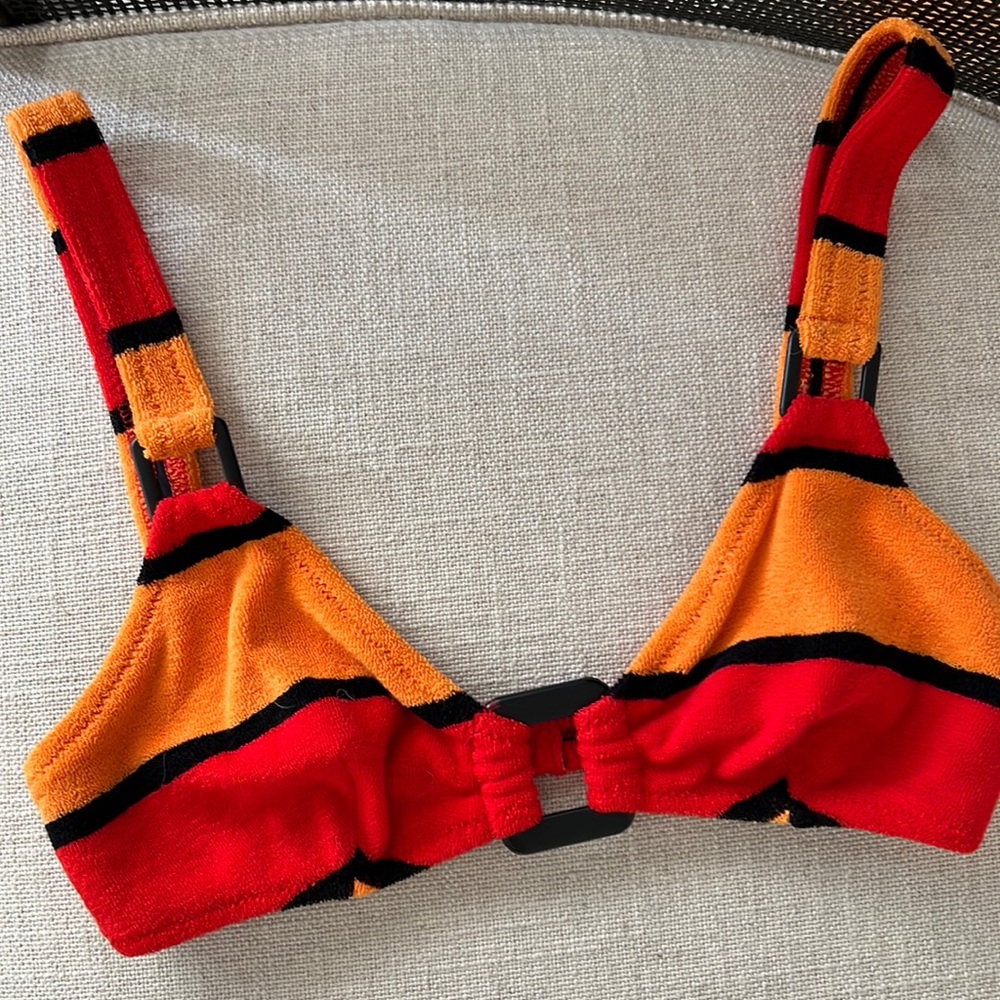 Solid and stripe terry bathing suit top size XS